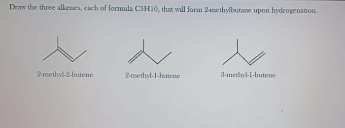 Draw the three alkenes each of formula c5h10